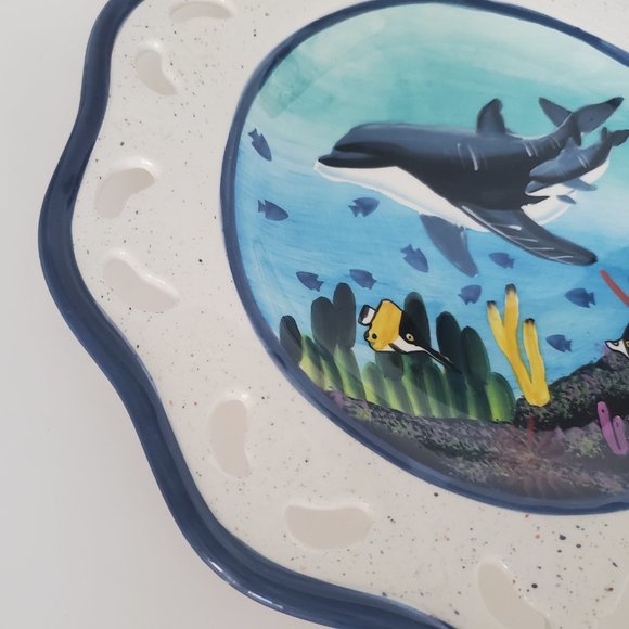 So Cute! UNDER THE SEA Fish Dish Hand Painted Reticulated Nautical Marine Design - Picture 3 of 7